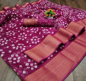 Unique Bandhej Cotton Saree With Zari Border Roposo Clout